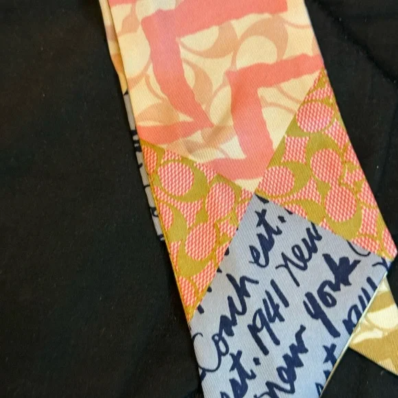 Coach Silk Skinny Scarf  – Multicolor Patchwork Print NWOT - Picture 9 of 12